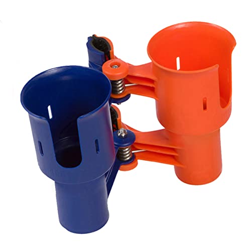 ROBOCUP, (Navy & Orange), Patented Clamp On Boat Cup Holder |Multifunction Dual Drink Caddy for Fishing Poles, Tools, Net, Gaff |Portable Storage for Boating, Beach, Umbrellas, Golf Carts, Strollers - color: Navy & Orange, size: Standard Spring