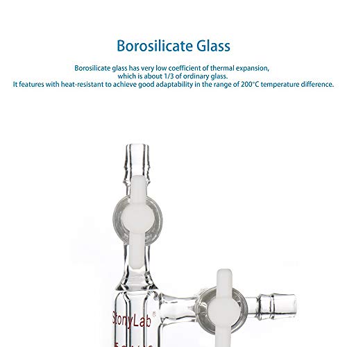stonylab Glass Vacuum Transfer Adapter, Borosilicate Glass Vacuum Adapter with PTFE Stopcocks and 24/40 Inner Joint - size: 24/40 Joint