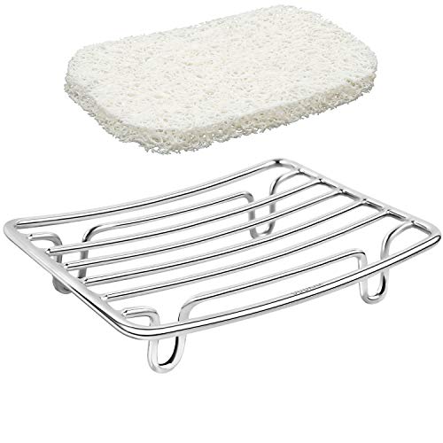 Bar Soap Dish Holder for Shower Bathroom Stainless Steel Rust Proof Self Draining with White Soap Saver Pad - color: White-rectangular 1p