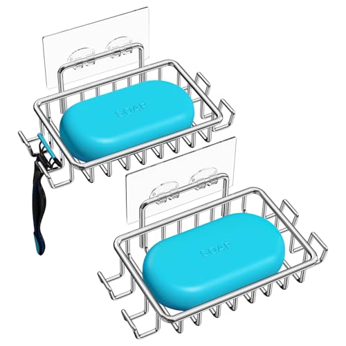 Nieifi Bar Soap Holder for Shower Wall, Adhesive Soap Dish for Bathroom | Stainless steel, 2 pack, razor holder, soap dish for shower, wall mounted, soap caddy, sponge holder, rustproof, silver - color: A-silver, size: 2 Pack
