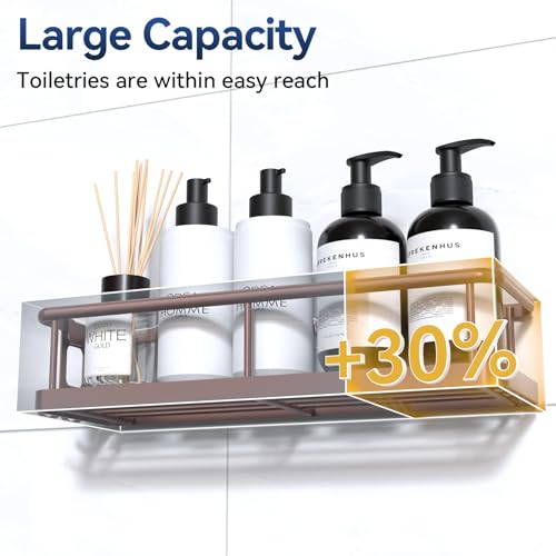 Shower Caddy Adhesive, Rustproof Shower Organizer with Soap Holder, Large Capacity Shower Shelves for Inside Shower, No Drilling Bathroom Organizers and Storage for Home Decor（3 Pack Bronze） - color: Bronze