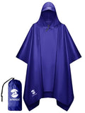 SaphiRose Hooded Rain Poncho Waterproof Raincoat Jacket for Men Women Adults - color: Deep Blue