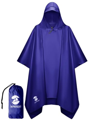 SaphiRose Hooded Rain Poncho Waterproof Raincoat Jacket for Men Women Adults - color: Deep Blue