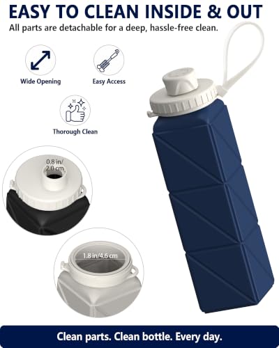 BEAUTAIL Collapsible Water Bottles 21oz/610mL, Silicone Travel Water Bottle - color: Black+Dark Blue