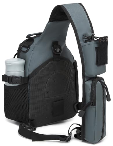 Small Tactical Holster Sling Backpack Accessories Shoulder Pouch Water Bottle & Radio Holder Crossbody Bag for Men - color: Grey Gray
