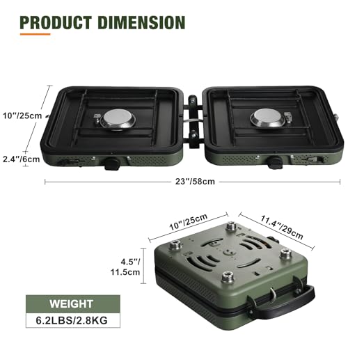 2 Burner Propane Camping Stove,Portable Folding Gas Stove for Camping with 17200 BTU,Two Adjustable Burners with Easy Carrying Handle&Inlet Gas Pipe,Outdoor Camp Stove for Camping Backpacking - color: Green Camping Stove