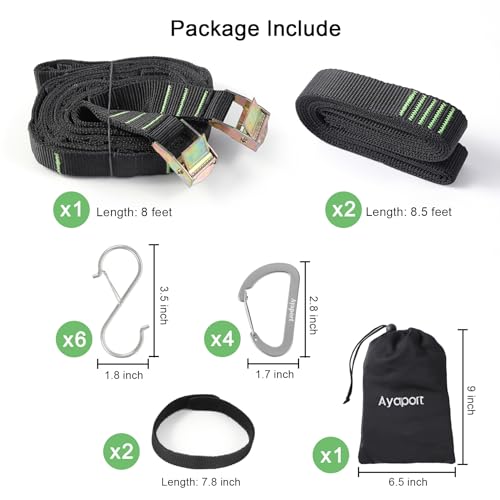 Ayaport Campsite Storage Strap Tent Camping Tree Hanging Organizer with 4 Carabiner Hooks 6 Stainless Steel S Hooks & 20 Separated Loops, Camping Set Travel & Outdoor Camping Gear