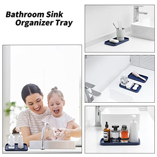 MicoYang Silicone Kitchen Sink Organizer Tray for Multiple Usage,Eco-Friendly Sponges Holder for Kitchen Bathroom Counter or Sink,Dish Soap Dispenser,Scrubber,Bottle,Cup (Navy Blue, 10"×5.3") - color: Navy Blue, size: 10" x 5.3" x 0.7"
