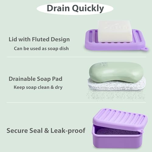 Portable Leakproof Travel Soap Case, Silicone Travel Soap Case, Compact Soap Holder with Drainage Layer, Travel Soap Holder for Camping, Gym, Outdoor (Light-Purple) - color: Light-purple