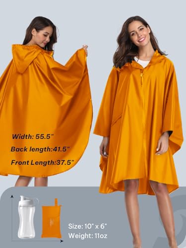 SaphiRose Adult Rain Poncho Waterproof Hooded Zipper Raincoat with Pockets - color: Orange