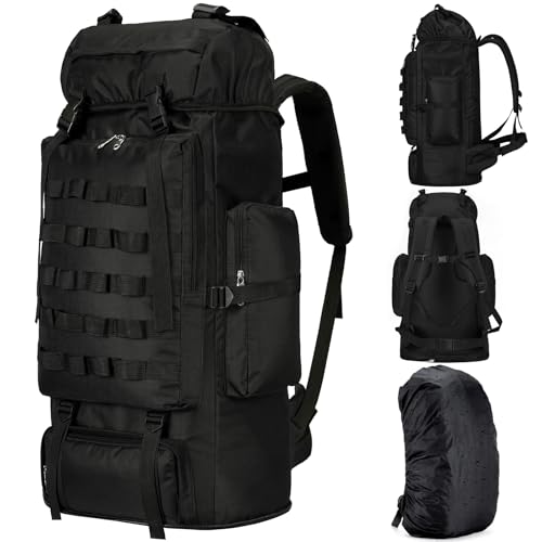 70L/100L Large Camping Hiking Backpack with Rain Cover, Waterproof Molle Rucksack Military Tactical Backpack, Lightweight Backpacking Daypack for Trekking Climbing Outdoor