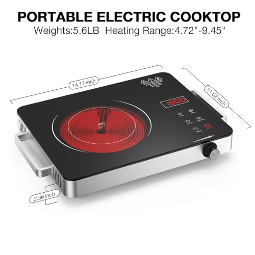 Electric Cooktop, Portable Electric Cooktop 1800W Single Burner Stove 110V with Plug, Hot Plate Countertop, Child Safety Lock, Timer, Infrared Burner,Touch and Knob Control