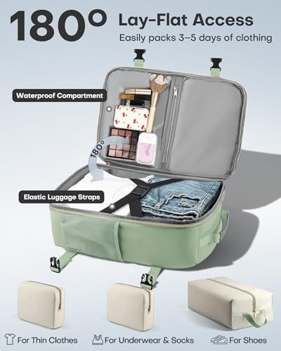 HOTOR Travel Backpack Women, 3 Packing Cubes Carry on Luggage - color: Green, size: 18.5" x 13.0" x 8.3"