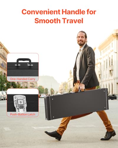 VEVOR Bass Guitar Hard Case, 48.03 in Rectangular Guitar Hard Case, With Lock Latch Keys Handle, PVC Padding Soft Lining Water-Resistant Hard Shell Guitar Cases, for 39-46.5 in Bass Guitars, Black - size: 48.03 inches Rectangular