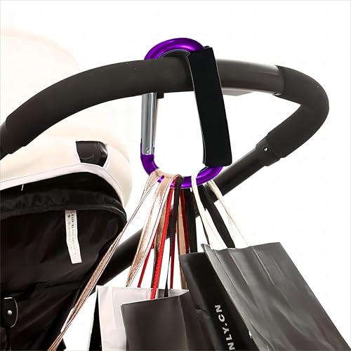 3PCS Stroller Hooks，5.2'' Large Carabiner Clip - Carabiner Large, Baby Stroller Hooks for Hanging Bags, Stroller Accessories(Purple) - color: Purple