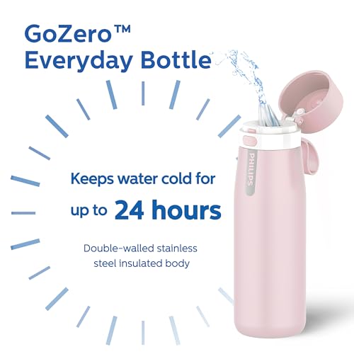 PHILIPS Filtered Water Bottle Stainless Steel Travel Keeps Cold 18.6oz Pink - color: Pink-Stainless, size: 18.6 Ounces