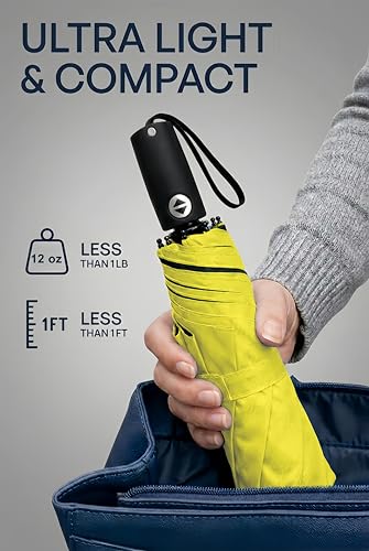 BAODINI Compact Travel Umbrella Small Windproof Auto Open Close for UV Sun Protection UPF 50+ and Rain Fits Backpack Purse & Suitcase - color: Yellow