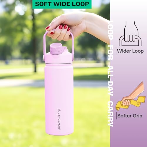 18oz Stainless Steel Water Bottle with 2 in 1 Lid | Triple Wall Vacuum Insulated | Leak-Proof, Carry Handle, Wide Mouth Travel Mug | BPA-Free for Kids & Adults (Lavender Cream, 18oz) - color: Lavender Cream, size: 18 Ounces