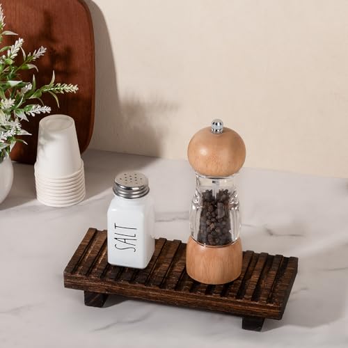 Bathroom Tray Rustic Farmhouse Decor Wood Stand, 8.6" * 3.6" Dark Brown | Waterproof, Lightweight, Easy Clean, Wood Riser Kitchen soap holder Accessories for Office Desk, Vanity, Counter, Sink - color: Drak Brown, size: 8.7" x 3.6" x 1.6"