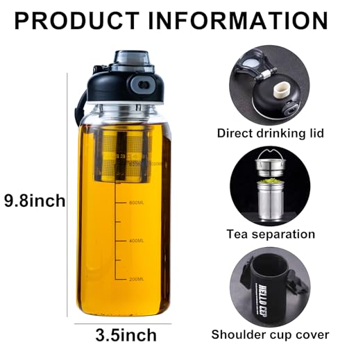 34oz Glass Water Bottle with Capacity Mark & Sleeve, BPA-Free Tea Bottle with Infuser for Hot & Cold Drinks, Tea, Coffee and Water for Gym, Home & Office