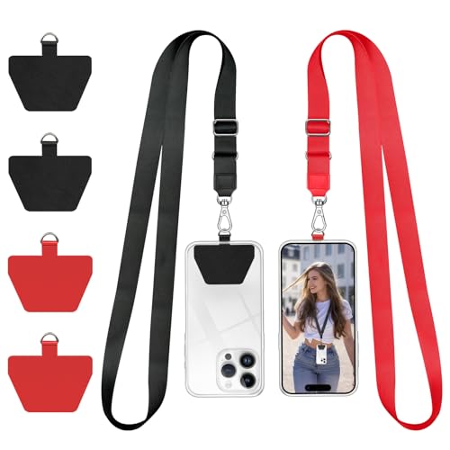 Doormoon Phone Lanyard, Universal Neck Strap with Patch for Phone Case Wallet Tether Key Chain ID Badge Holder for Most Smartphones, 2 Pack, Black Red - color: Black Red