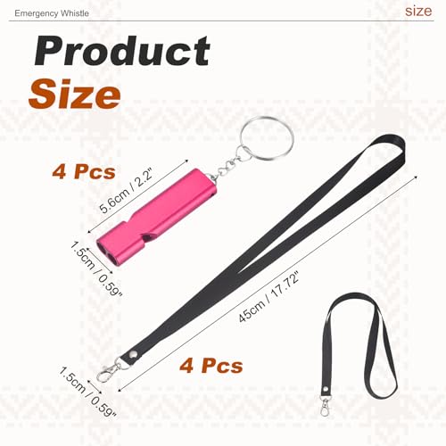 Emergency Whistle, Aluminum Survival Whistles with Lanyard and Keychain Loud Safety Rescue Signaling - color: Rose Red