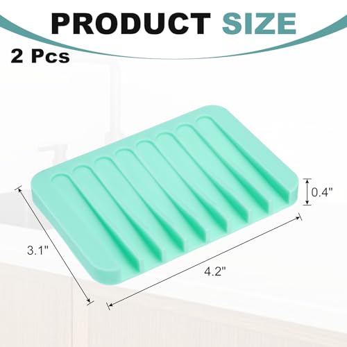 uxcell 2 Pcs Self Draining Silicone Soap Dish, Soap Tray with Drainage for Bathroom Shower Kitchen Sink, 4.5" x 3.1" x 0.4", Mint Green - color: Mint Green