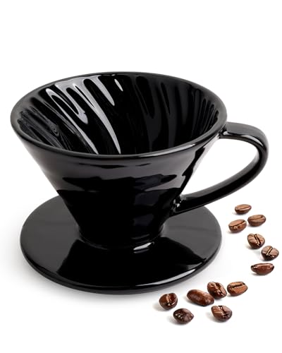 Pour Over Coffee Maker, Single Cup Ceramic Coffee Dripper, Reusable Filter Cone Drip Holder Slow Brewer with Hole Flat Bottom for Home, Office, Travel, Camping (Black) - color: Black