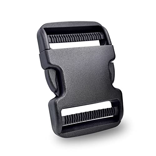 CooBigo 5 Pack 2 Inch Quick Side Release Plastic Buckle Clips Snaps Military Dual Adjustable Heavy Duty for Backpack Buckles Replacement Nylon Webbing Luggage Straps Belt Fanny Pack Buckle No Sewing - color: D: 2" Inner Diameter Black 5pcs