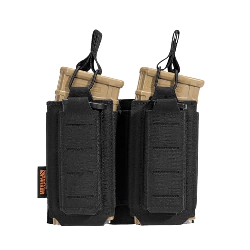 EXCELLENT ELITE SPANKER Tactical Open-Top Single/Double/Triple Molle Mag Pouch for Pistol Mag Pouch Tactical Bag Accessories Holder - color: Double-Black