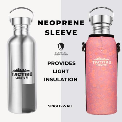 Tactiko Stainless Steel Wide Mouth Water Bottle | Single Wall Boil-Safe - color: Pink, size: 25 oz/750 ml
