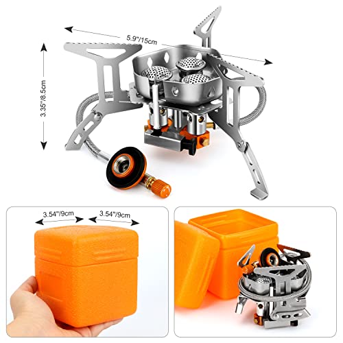 Odoland 3500W/6800W Windproof Camp Stove Camping Gas Stove with Fuel Canister Adapter, Piezo Ignition, Carry Case, Portable Collapsible Stove Burner for Outdoor Backpacking Hiking and Picnic - style: 6800W