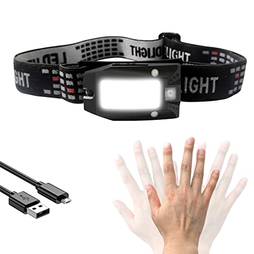 HAUTMEC Headlamp Rechargeable LED Headlamps for Adults 230° Wide Beam with Adjustable Headband for 150 Lumens Head Lamp Waterproof Motion Sensor Head Lights for Running,Fishing,Hiking,Camping - color: 150 Lumens