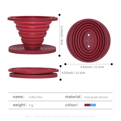 2 Pcs Collapsible Pour Over Coffee Dripper,Reusable Silicone Coffee Filter Holder,Food Grade Silicone,Suitable For Camping,Picnic,Party,Traveling,Office(Blue + Red)
