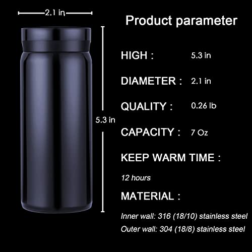 Mini Thermos Cute Water Bottle - 7 oz Tiny Insulated Vacuum 18/10 Stainless Steel Small Flask - Leak Proof & Spill Proof & Keeps Cold and Hot for Drink, Coffee, Tea - Blue - color: Blue, size: 6.8 Ounces