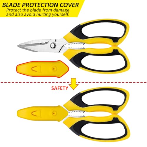 Utility Scissors Heavy Duty, Ultra Sharp Blade Shears with Protective Case, Multipurpose Stainless Steel Scissors For Cutting Cardboard, Fabric, Carpet, Leather, Wire (Yellow Set) - color: Yellow Set