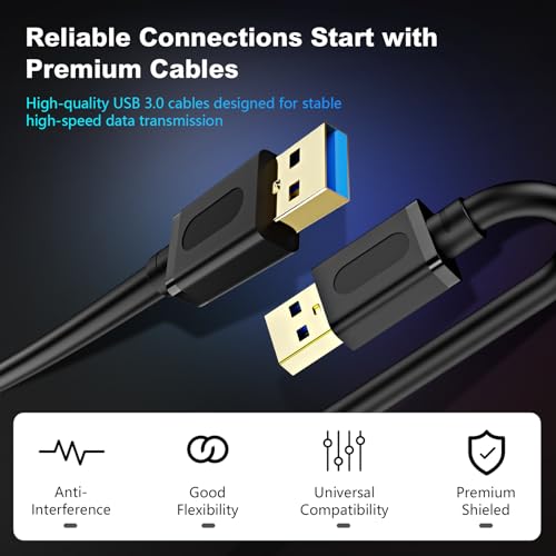 USB 3.0 Male to Male Cable 1.5Ft,USB to USB Cable with Gold-Plated Connector for Hard Drive Enclosures, DVD Player, Laptop Cooler (1.5Ft/0.5M) - size: 1.5 ft/0.5 m