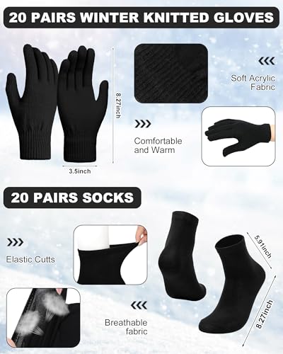 120 Pcs Homeless Care Package Supplies Bulk Emergency Blankets Winter Beanies Hats Scarf Gloves Socks Set with Bag