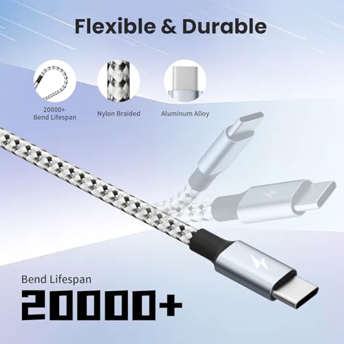 USBC to USBC Cable, 4 in 1 USB C Multi Charging Cable for Multiple Devices | USB C Input with 4*USB C Ports, Nylon Braided Phone Charger for Multiple Devices, Travel Essentials - color: Graywhite, size: 1Pack5FT