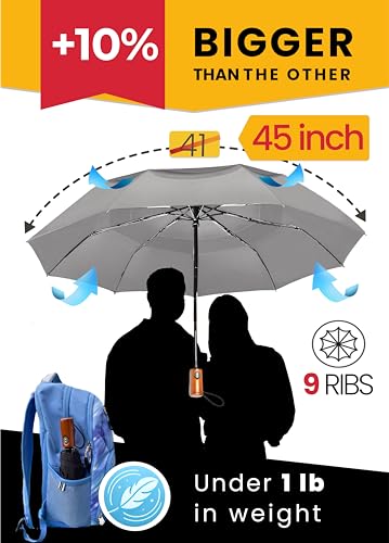 Raintrend Windproof Travel Umbrellas for Rain Automatic +10% Bigger Canopy Strong Frame Compact Folding Portable Umbrella for Women Men Backpack Purse - color: O Grey