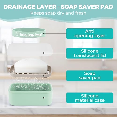 Compact Leakproof Travel Soap Case with Lid & Silicone Strap - Portable Draining Soap Bar Holder for Gym, Bathroom, Camping - Lightweight Silicone Soap Dish Container (Light Green) - color: Light Green