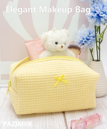 Cozy Makeup Bag for Women,Zipper Cosmetic Pouch,Waffle Yellow,2 Pack - color: Waffle Yellow
