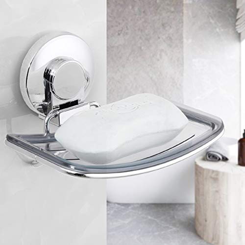 LEVERLOC Chrome Suction Cup Soap Dish Holder for Shower Wall Drill-Free Rustproof Waterproof Wall Mount Strong Suction Removable Bar Soap Sponge Holder for Bathroom Bathtub Kitchen - style: 1 tier Chrome