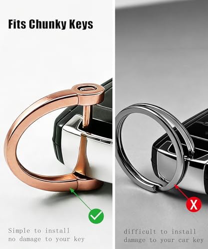 Metal Key Chain Carabiner Clip with Key Ring and D Ring | Heavy duty build, full accessory packs, quick release, multi purpose hook, belt loop holder, separate home and car fob sets - color: 3 Pcs Rose Gold