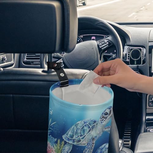 Ocean Turtle Car Trash Can Waterproof Car Garbage Can Car Seat Back Hanging Trash Bag Portable Camping Garbage Bin Storage Bag Collapsible Trash Container for Car Kitchen 5.9 x 7.3 in - color: Turtle ocean