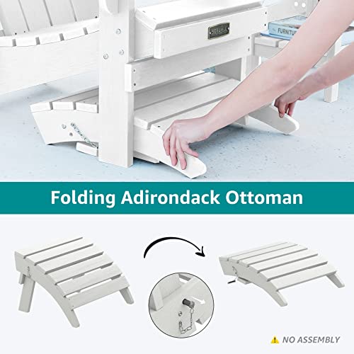 SERWALL Folding Adirondack Ottoman Set of 2, No-Assembly Outdoor Footstool, High Impact Polystyrene Folding Adirondack Footrest, White - color: White, size: 2 Pcs