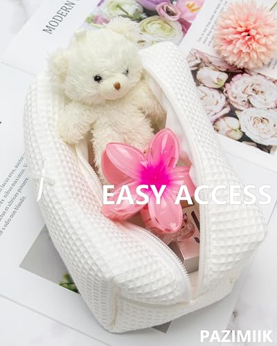 PAZIMIIK Cozy Makeup Bag for Women,Zipper Cosmetic Pouch,Waffle Cream White - color: Waffle Cream White