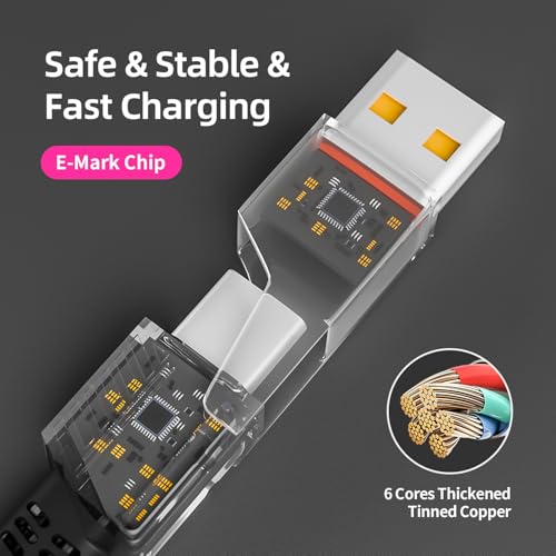 USB C Cable Fast Charging, 240W MAX 4 in 1 Charging Cable with E-Mark Chip | Multiple iPhone Charger Cord for iPhone 17-8/Pad/Android/Tablets and More, Carply Cable, Travel essentials & Car Accessories - color: Black&Gray, size: 1Pack 5 ft