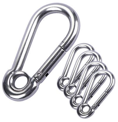 5pcs 3/16'' Stainless Steel Carabiner Clip Spring Snap Link with Eyelet, 110lb Load, 2 Inch Length - size: 3/16''