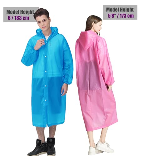 HLKZONE Raincoat, 2 Pack Rain Ponchos for Adults Travel Rain Jacket Packable Rain Coats for Women with Drawstring Hood - color: J-blue+pink